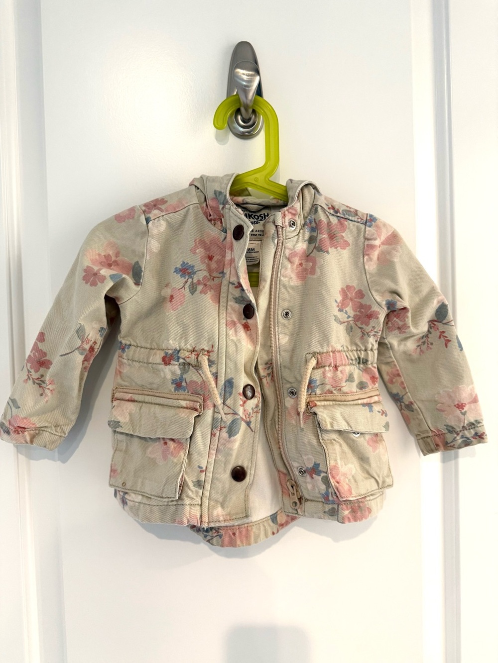 OshKosh B'gosh Cream Floral Hooded Utility  Jacket with Pink & Blue Flowers